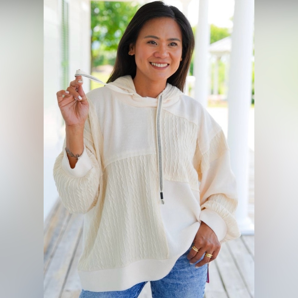POL Balloon Sleeve Sweater Knit Sweatshirt Hoodie